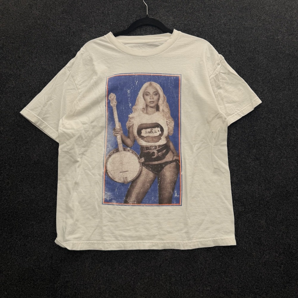 Beyonce Cowboy Carter CCT2025 Tour Graphic T-Shirt White Mens Medium Banjo Print